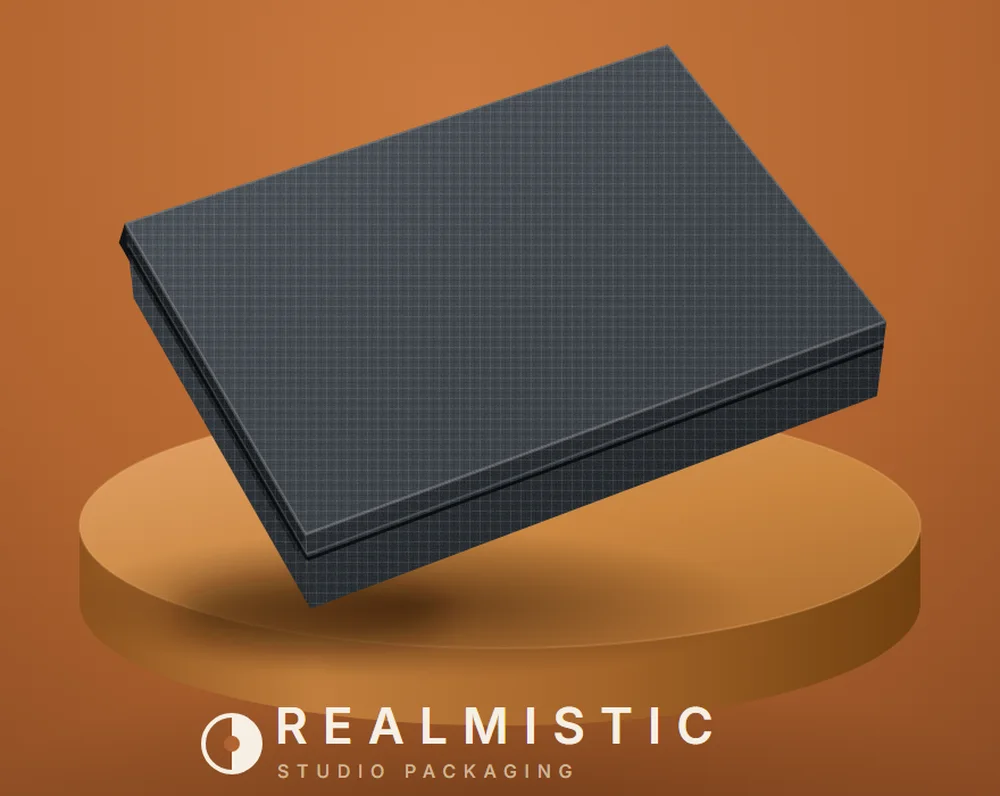 Premium rigid box with magnetic lid on a lit podium